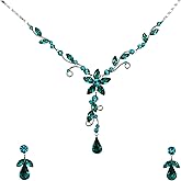 Faship Gorgeous Rhinestone Crystal Floral Necklace Earrings Set