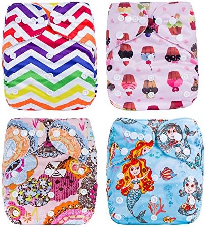 Welandtech Reuseable Washable Baby Pocket Cloth Diaper Covers with Inserts (Girl Color 4P01)