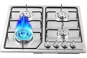 AHULIN 23x20 Inch Built in Gas Cooktop 4 Burners Stainless Steel Stove with NG/LPG Conversion Kit Thermocouple Protection and Easy to Clean, For Domestic or Commercial Cooking in Homes or Restaurants