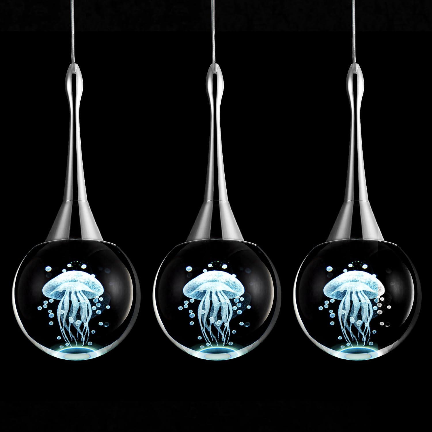 Photo 1 of CHYING Modern LED Pendant Light 3 Pack Chrome Pendant Lighting Crystal Jellyfish Pendant Lights Mini Pendant Lights for Kitchen Island Living Room Dining Room Bar 6000K Cool White