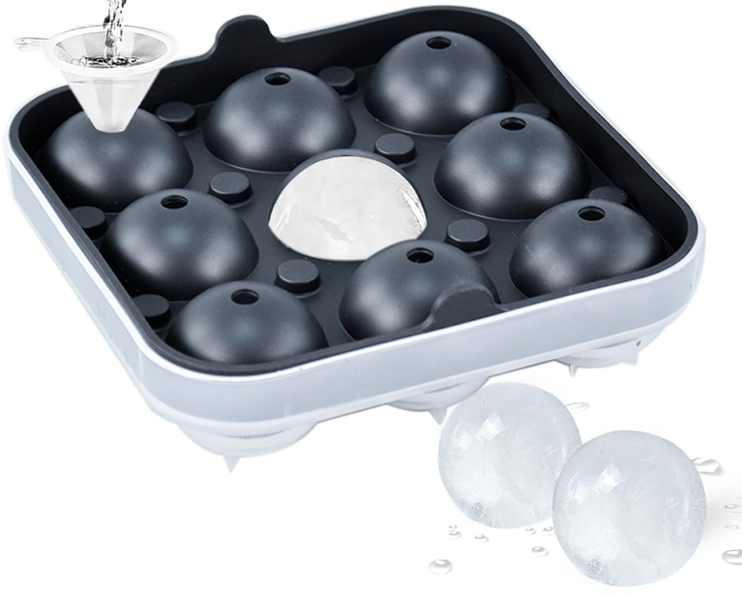 SPESPO Sphere Ice Cube Mould with Lid, 9pcsx2.0inch Ice Ball Trays,Large Silicone Ice Trays for Freezer Balls, Whiskey, Cocktail and Party Drinks, BPA Free