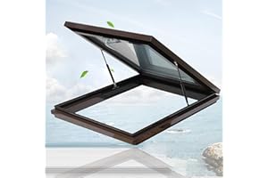 VALDOZA Skylight House Roof Window, Sloped Flat Roof Lighting Well Window for Indoor Attic, Aluminum Alloy Frame+Tempered Glass, Good Ventilation, UV, Sound Insulation, for Basement/Attic/Shed House(Brown,LxW