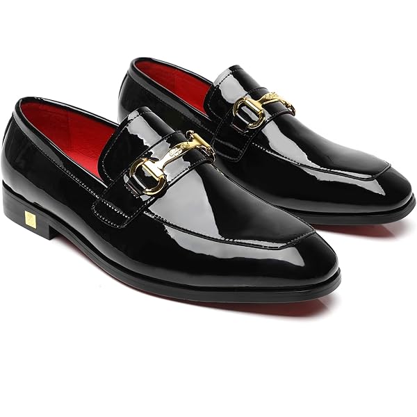 Amazon.com | Men's Dress Shoes Patent Black Loafer with Gold Buckle Slip On  Formal Modern Classic (us_Footwear_Size_System, Adult, Men, Numeric,  Medium, Numeric_6_Point_5) | Shoes
