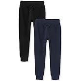 The Children's Place Boys Active Fleece Jogger Pants, Black/New Navy 2 Pack, Large