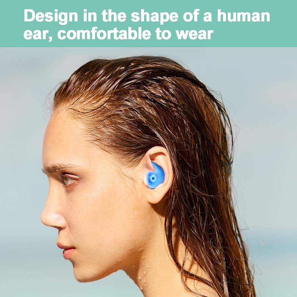 Swimming Earplugs 4 Pairs - Waterproof Reusable Silicone Swimming Ear Plugs for Swimming Showering Bathing Surfing Snorkeling and Other Water Sports: Health & Personal Care