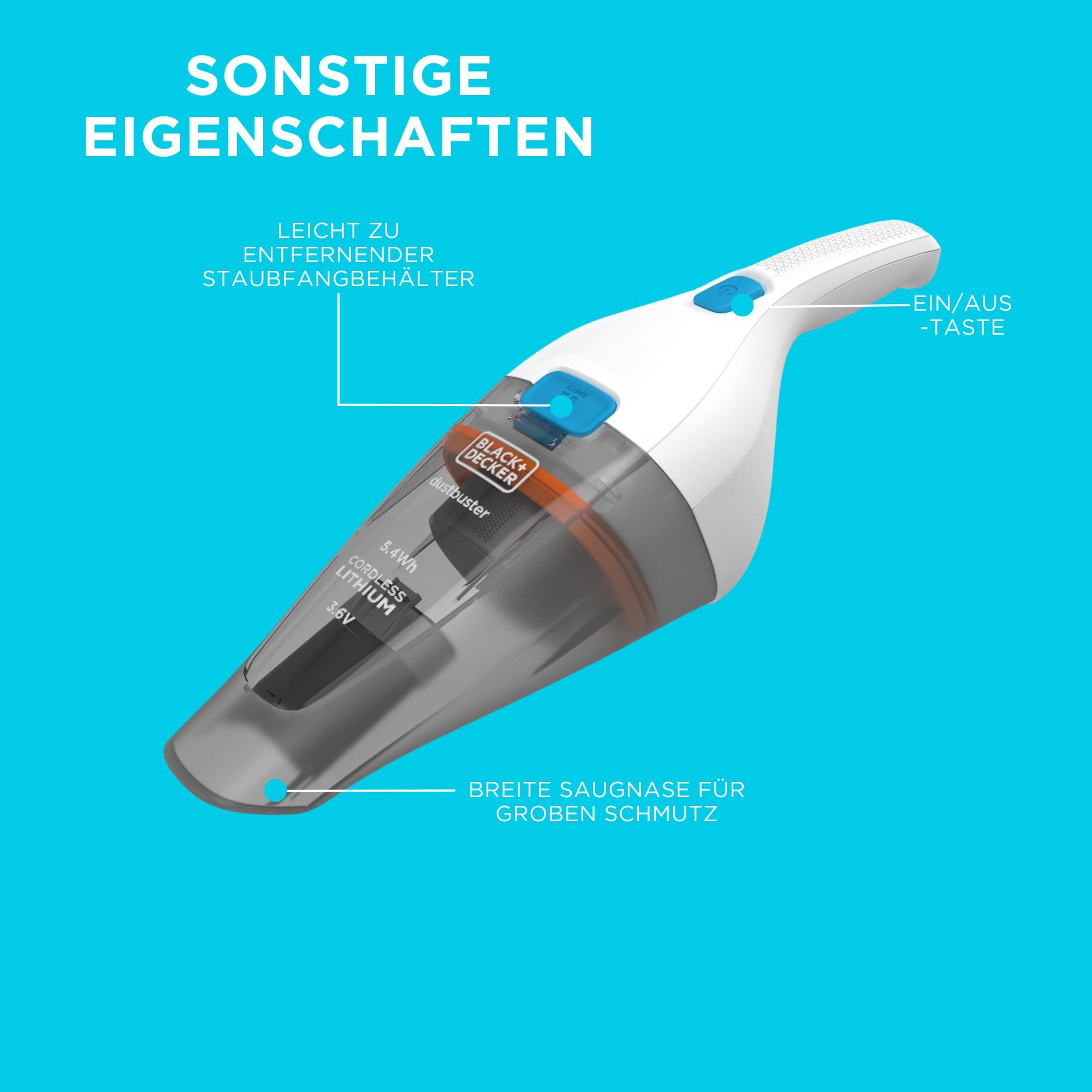 BLACK+DECKER dustbuster 3.6V kabelloser Akku-Handstaubsauger, NVC115JL-QW 7