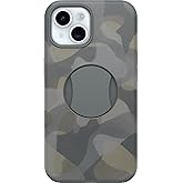 OtterBox iPhone 15, iPhone 14, and iPhone 13 OtterGrip Symmetry Series Case - Iron CAMO (Grey), Built-in Grip, Sleek case, Snaps to MagSafe, Raised Edges Protect Camera & Screen