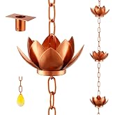 Oak Leaf Rain Chain Set, 8.5ft | Adjustable Lotus Rain Catcher Chain for Gutters Outside Downspout, for Divert Water and Home Display, Copper Powder Coated