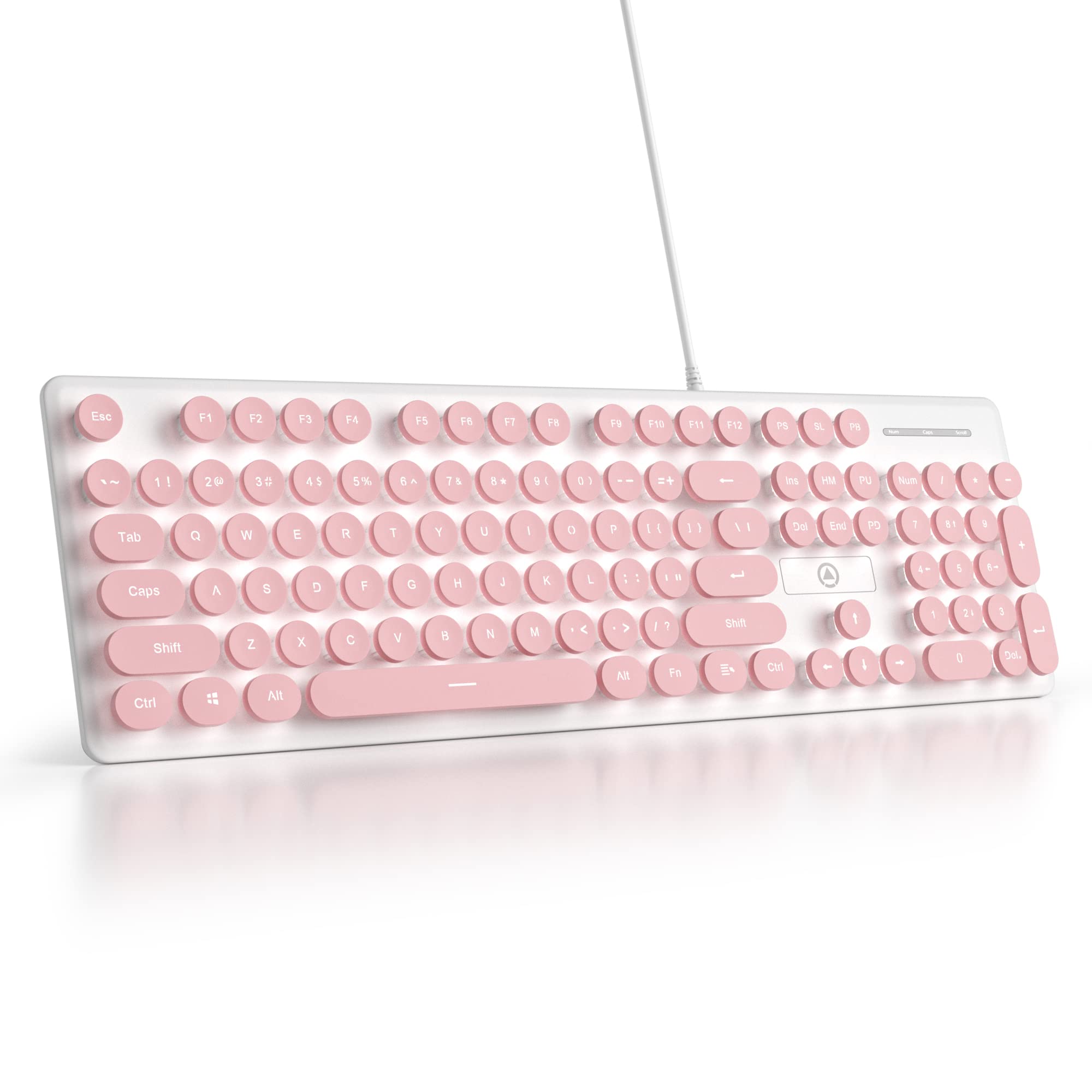 SOLIDEE 100% Membrane Keyboard, 104 Keys Punk Retro Typewriter, Round Keys, Membrane Keyboard, with Wired USB Cable for PC/Win/Mac/Laptop (American QWERTY) (V300 Pink)