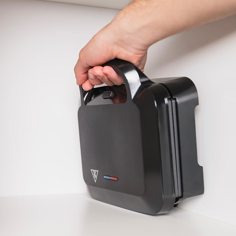 Máquina de sanduíches Thor compacta de 750W, placas de grelha antiaderentes, capacidade de 2 paninis, controlo automático de temperatura, armazenamento vertical, sem PFOA, cozinha saudável, sistema de armazenamento de cabos