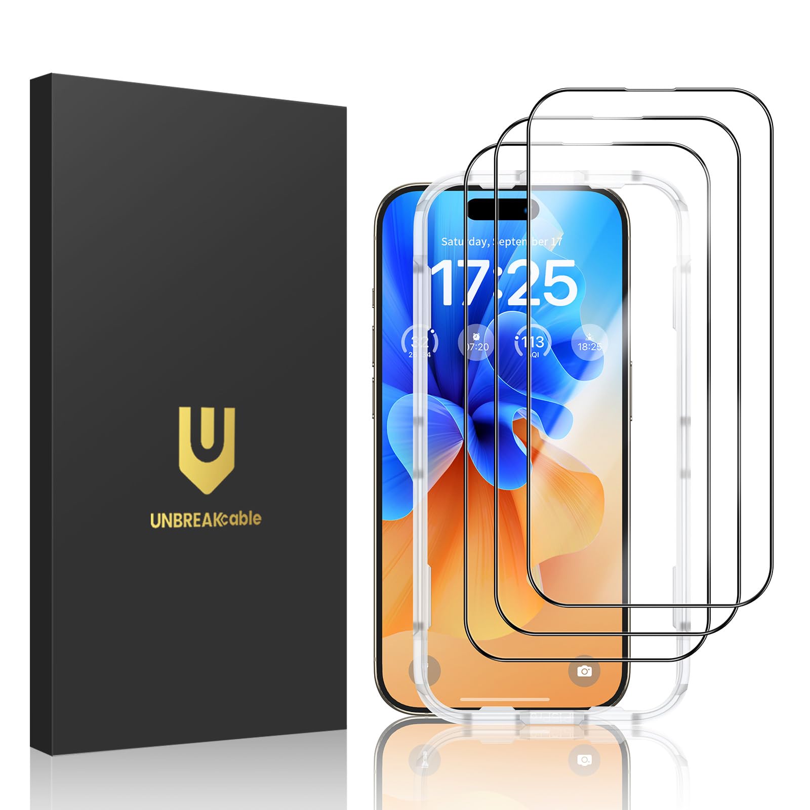 Photo 1 of UNBREAKcable 3-Pack Glass for iPhone 15 Pro Screen Protector, Double Shatterproof Tempered Glass [Easy Installation Frame] [9H Hardness] [Full Coverage] [HD Clear] for iPhone 15Pro 6.1 inch