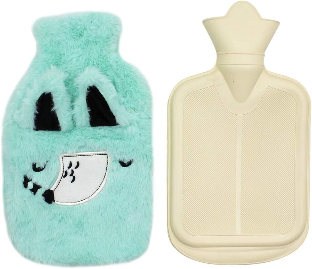 Classic Rubber Transparent Hot Water Bottle with Cute Animal Fox Pattern Cartoon Plush Cover