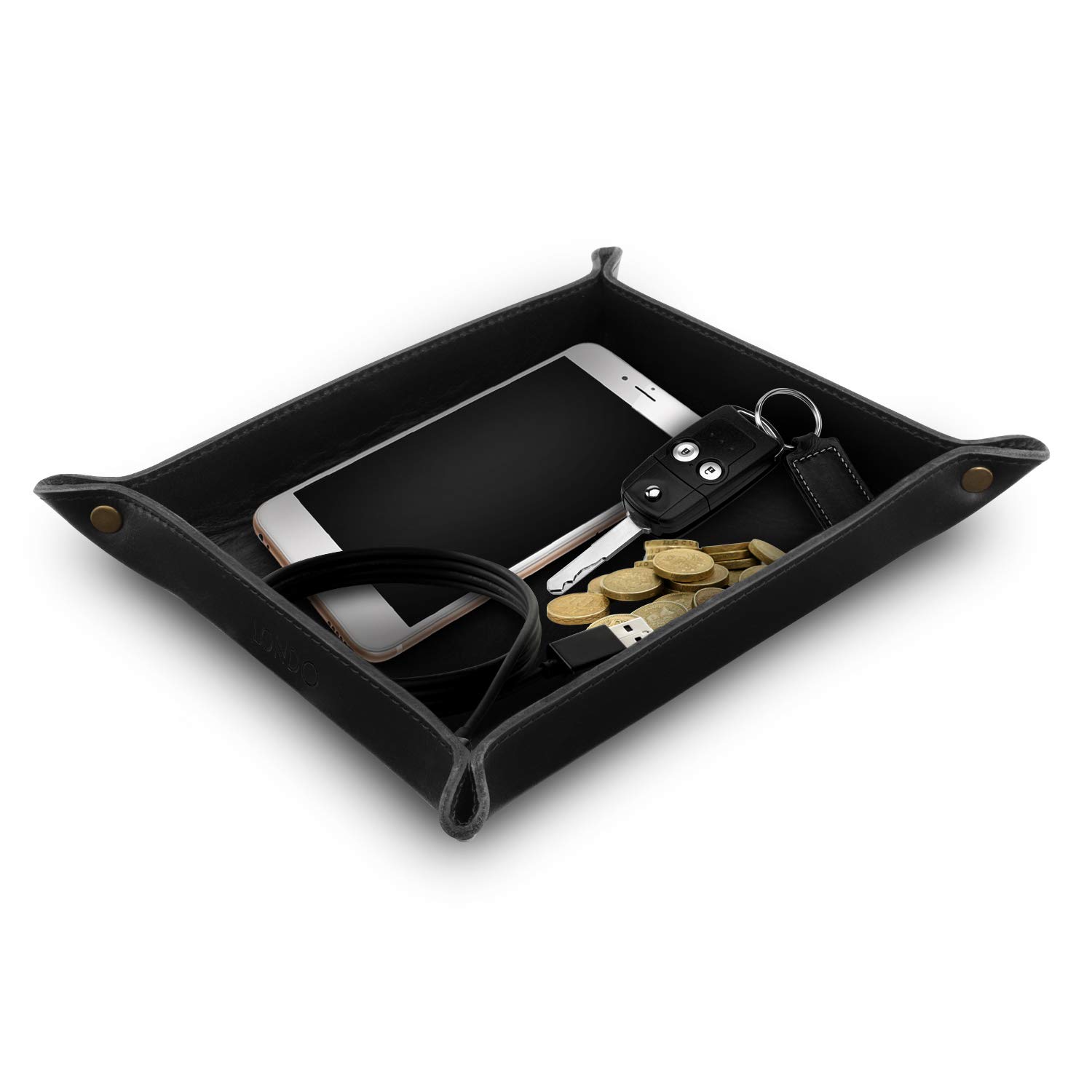 LONDO Genuine Leather Tray Organizer Storage for Wallets Watches Keys Coins Cell Phones and Office Equipment