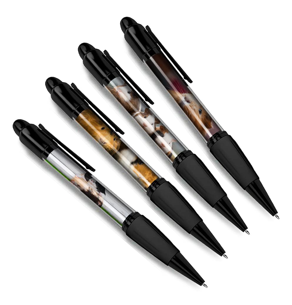 DV DESIGN Set of 4 Guinea Pig Black Ballpoint Pens - Cute Pets Animal Fluffy Theme Gift