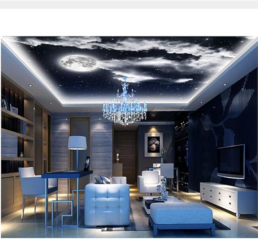 Meaosy Benutzerdefinierte Deckentapete, Der Nachthimmel Mond Für