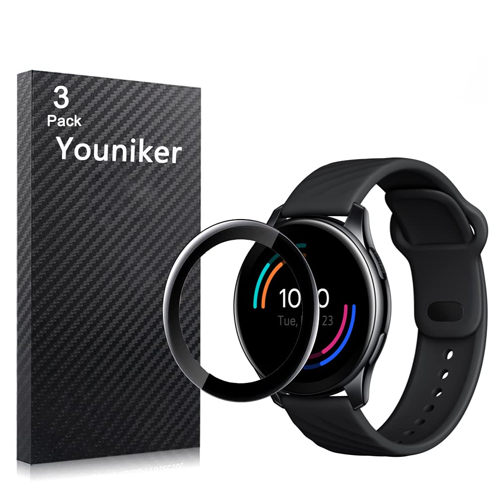 Youniker 3 Pack Compatible with OnePlus Watch Screen Protector Film Compatible with OnePlus Smart Watch Screen Protectors Foils 3D Full Coverage Screen Cover Anti-Scratch