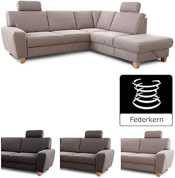 Cavadore Ecksofa Wisconsin Mit Federkern Couchgarnitur In Lederoptik Mit 2 Kopfstutzen Landhausstil Holzfusse In Buche Mikrofaser In Lederoptik 248 X 88 X 215 Cm Hellgrau Amazon De Kuche Haushalt