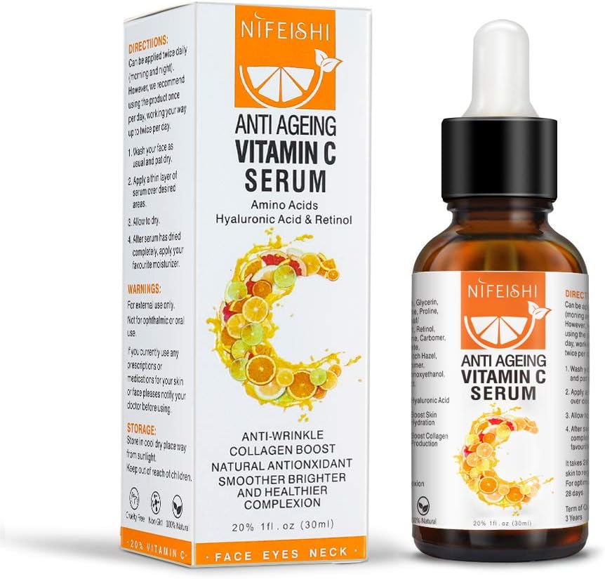 Vitamin C Face Serum Premium 20% with Hyaluronic Acid, Retinol Amino Acids, Will Plump, Hydrate Brighten, Natural Anti Aging & Wrinkle Facial Serum, Boost Skin Collagen