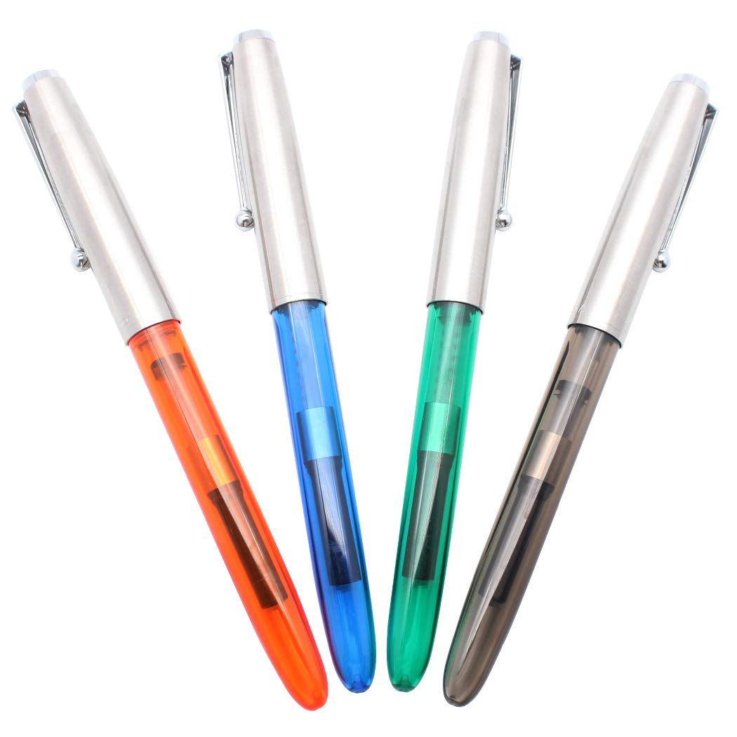 Gullor 4 Pieces Extra Light Fountain Pen Fine Nib with Ink Converter, Transparent Set