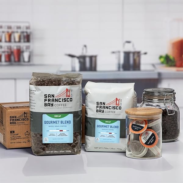 SAN FRANCISCO BAY COFFEE – DECAF MEDIUM-DARK ROAST WHOLE BEAN COFFEE – DECAF GOURMET BLEND (2 LB BAG) – SWISS WATER PROCESSED