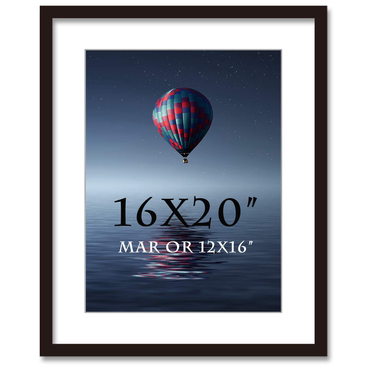 Photo 1 of 16x20inch Picture Frame Solid Wood Wall Mounting Certificate Poster Photo Frame with MAT Display Pictures 12x16in (Black,1 Pack)