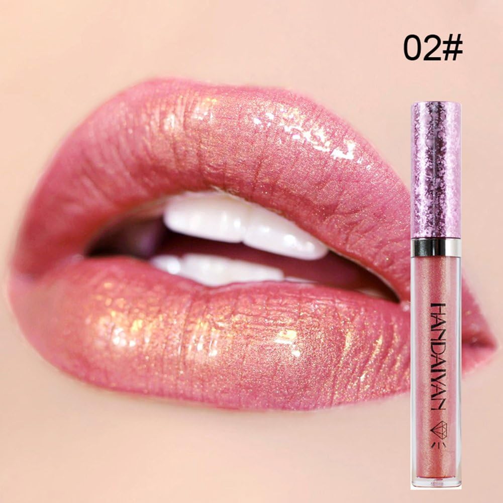 HANDAIYAN Metallic Lip Gloss Diamond Shining Glittery Liquid Lipstick Shinning Lip Glaze 6 Colors Available-#2