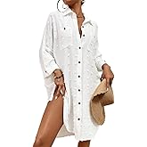 Bsubseach Women Swimsuit Coverup Blouse Button Down Shirt Dresses Swiss Dot Tops