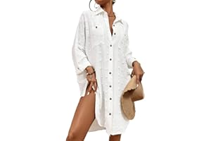 Bsubseach Women Swimsuit Coverup Blouse Button Down Shirt Dresses Swiss Dot Tops