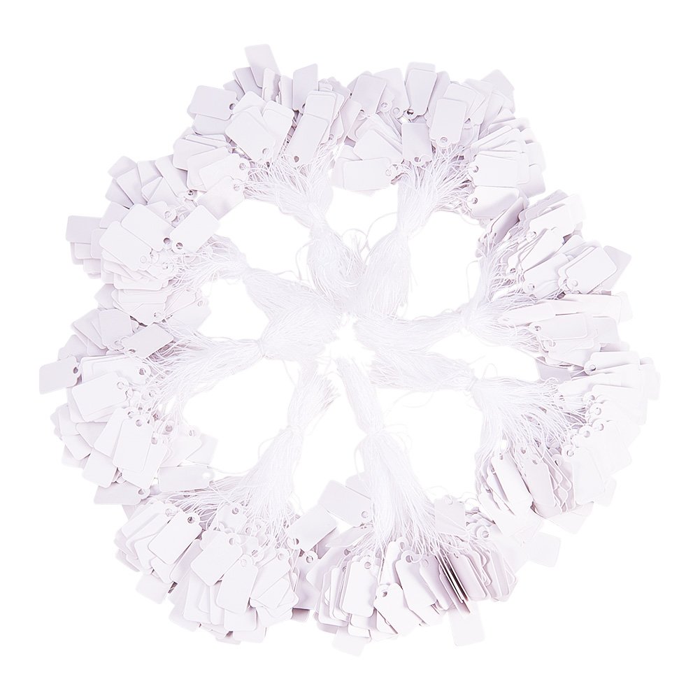 PH PandaHall 1000 x Mini White Paper Price Tags with Cord for Business, Christmas, Jewellery, Rectangle, 23 x 13 mm