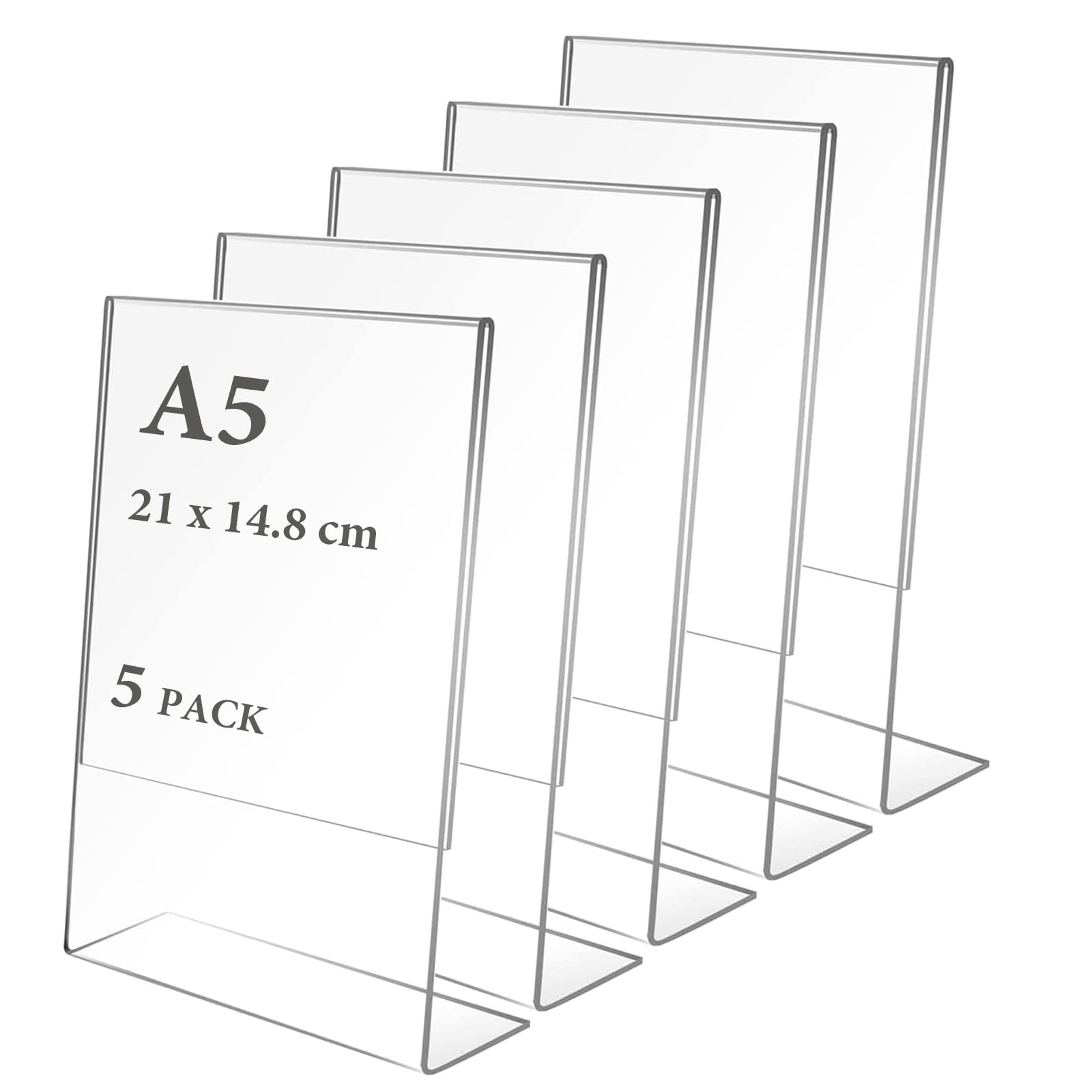 CYH A5 Acrylic Sign Display, 5 Pcs Perspex Poster Menu Stands, Clear Plastic Display Holders for Restaurant Store Hotel Office Stall Exhibition