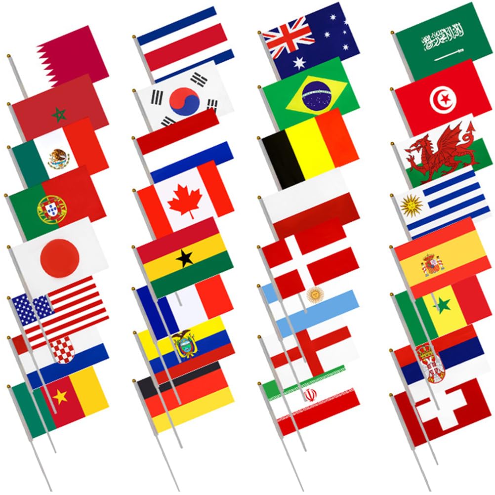 BESPORTBLE 32pcs Hand Signal Flag Small International Flags Classroom s of The World Hispanic British Decorations Small National Handheld Polyester