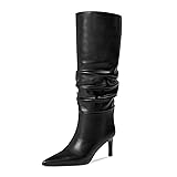 wetkiss Black Knee High Boots for Women Leather