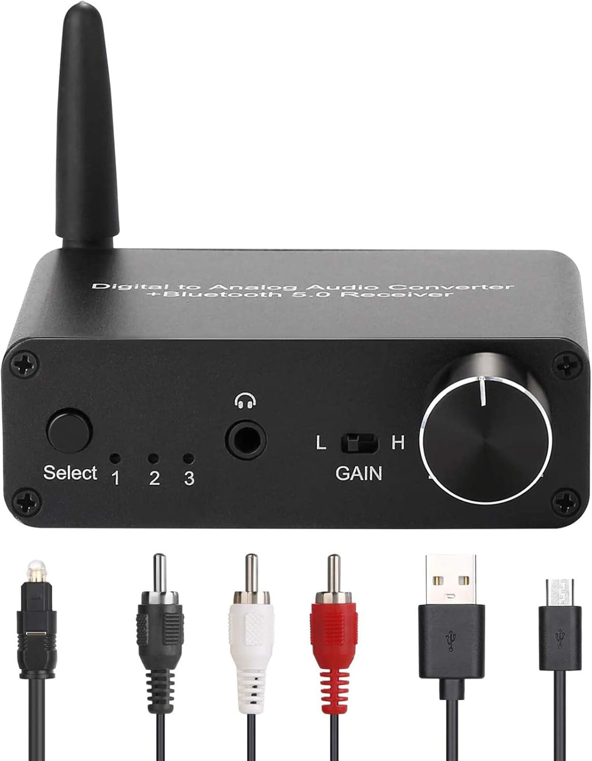 192kHz Digital to Analog Converter Bluetooth 5.0 Receiver DAC with 16-300Ω Headphone Amplifier Optical/Coaxial to RCA 3.5mm Audio Output with Volume Control for TV Phone Tablet: Home Audio & Theater