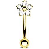 Jewseen 14K Gold Rook Piercing Jewelry 16g Rook Earring Flower Curved Barbell Rook Piercing Eyebrow Piercing Jewelry Daith Piercing Jewerly Lip Ring for Women Men