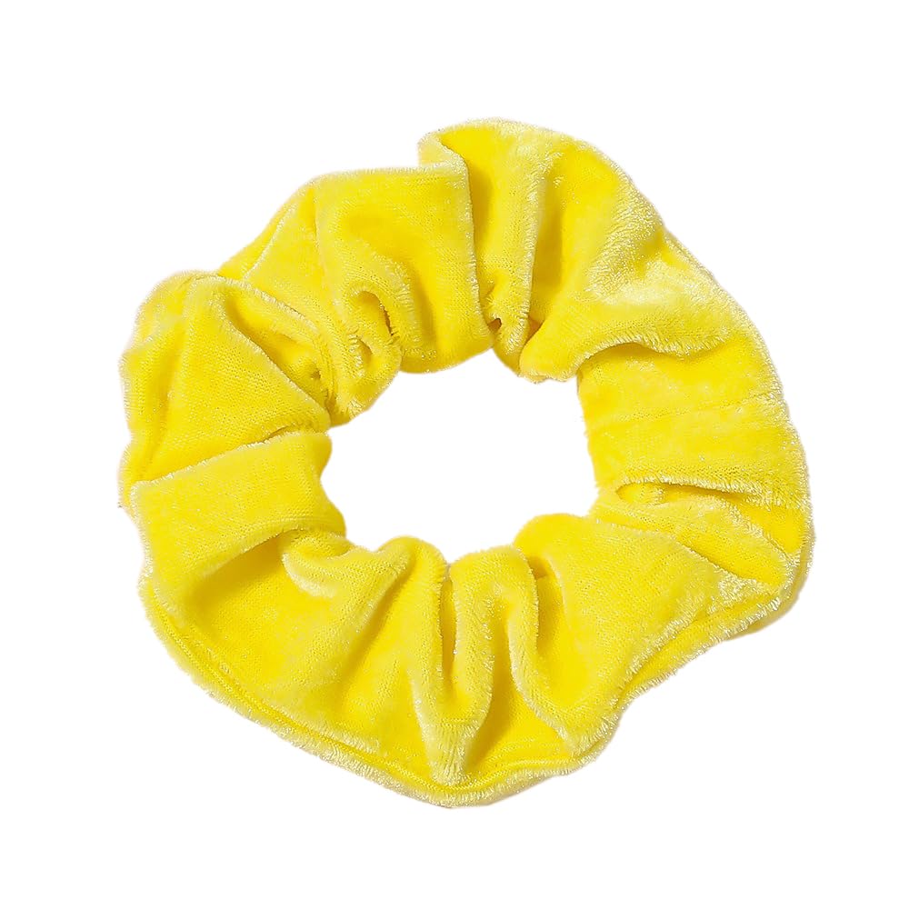 Pack of 5 Velvet Hair Bobbles for Women, Elastic Scrunchies, Soft Thick Hair Bands, Hair Rings with Elastic Band, Ponytail Hair Scrunchie, Hair Accessories for Women, Bright Yellow