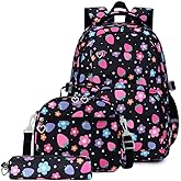 EKUIZAI 3PCS Flower Print Backpack Set for Girls Middle School Students Elementary Bookbags with Lunch Box