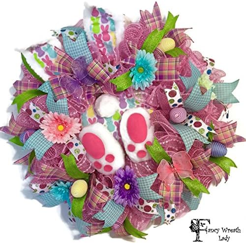 Pink Easter Bunny Ornament Door Wreath, Ready to Ship