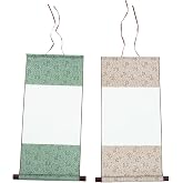 Milisten 2Pcs Blank Calligraphy Scroll Rice Paper Silk Hanging Wall Decor | Handcrafted with Brocade Borders, Weighted Wooden Rollers &amp; Absorbent Raw Xuan Paper for Smooth Sumi Ink Painting and Kanji