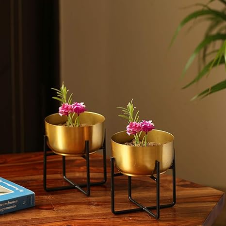 Exclusivelane Golden Bowls Table Planters Pot For Living Room
