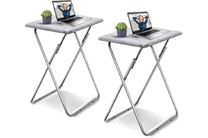 Garden 4 You TV Tray Table, Folding Dinner Tray With No Assembly Required, Sturdy Foldable Snack Eating Table for Living Room, 2PCS (White Marble)