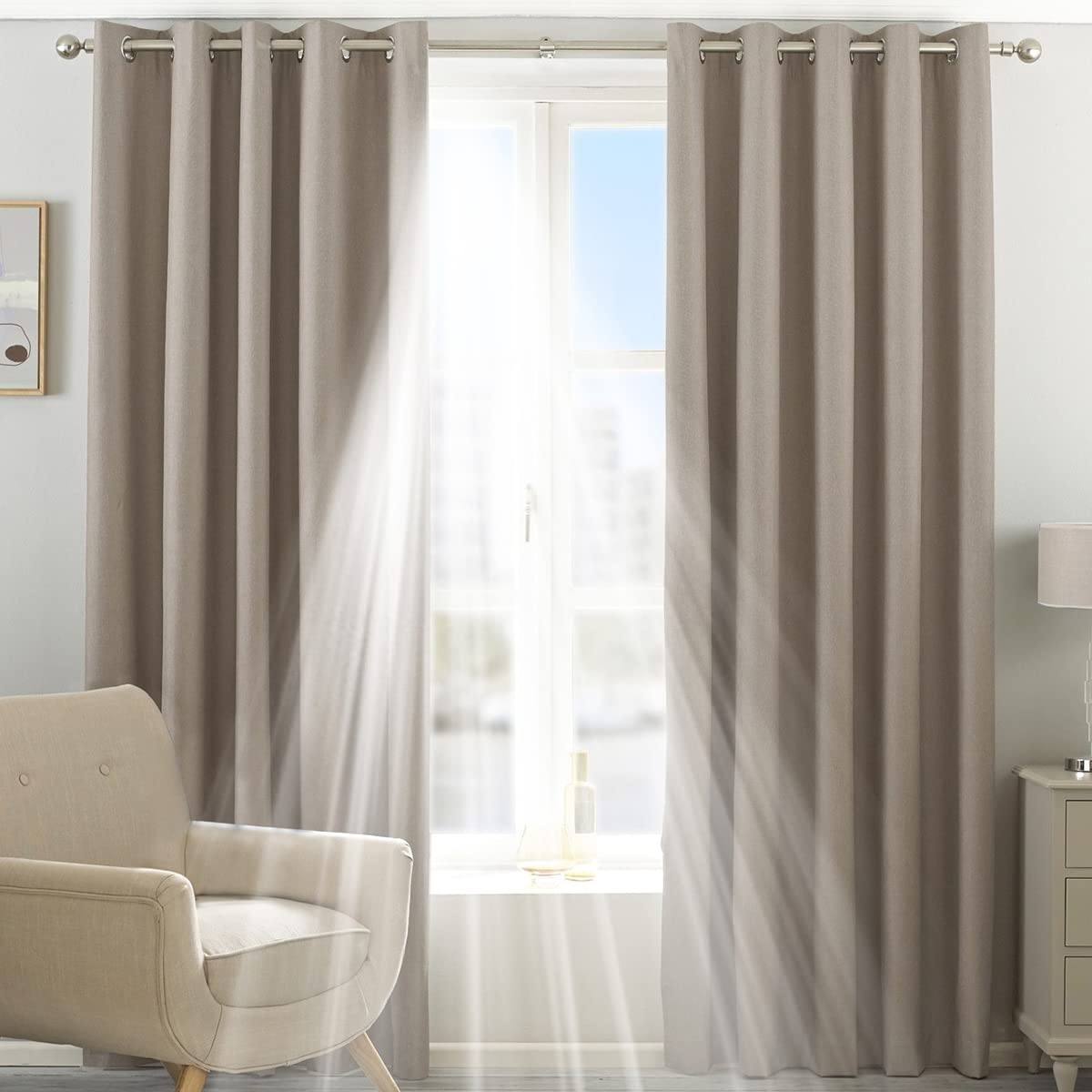 Riva Home Eclipse Blackout Eyelet Curtains, Polyester, Natural, 66 x 90 (168 x 229 cm) — image 1