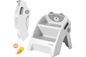 UNCLE WU Step Stool for Kids, Foldable Anti-Slip 2-Step, Lightweight, Safety Handles - Toilet Potty Training, Toddler Ladder Bathroom Sink,Kitchen Counter Stool Helper (Small)