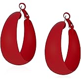 Anmpab Large Matte Round Hoop Earrings for Women Retro Geometric Pierced Neon Color Circle Dangle Earrings Party Jewelry