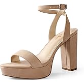Ankis Platform Heels for Women 4 Inches Chunky Heels Sandals for Women Comfy Open Toe Block Heeled Sandals Nude White Silver Gold Black Ankle Strappy Heels