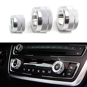 iJDMTOY 3pcs Silver Anodized Aluminum AC Climate Control and Radio Volume Knob Ring Covers For 2015-2017 BMW F25 X3, 2015-2018 F26 X4