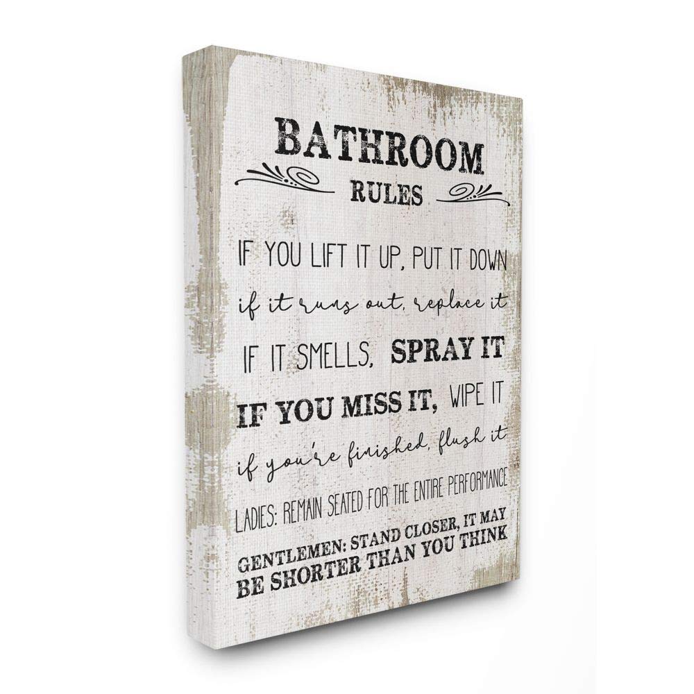 Stupell Industries Rustic Bathroom Rules Humor, Designed by Daphne Polselli, 16 x 20, Canvas Wall Art