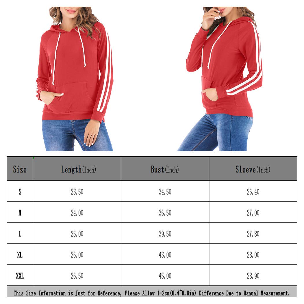 Eanklosco Basic Hoodie Womens Casual Long Sleeve Pullover Lightweight Drawstring Hooded Sweatshirt Kangaroo Pocket (2XL, Red)