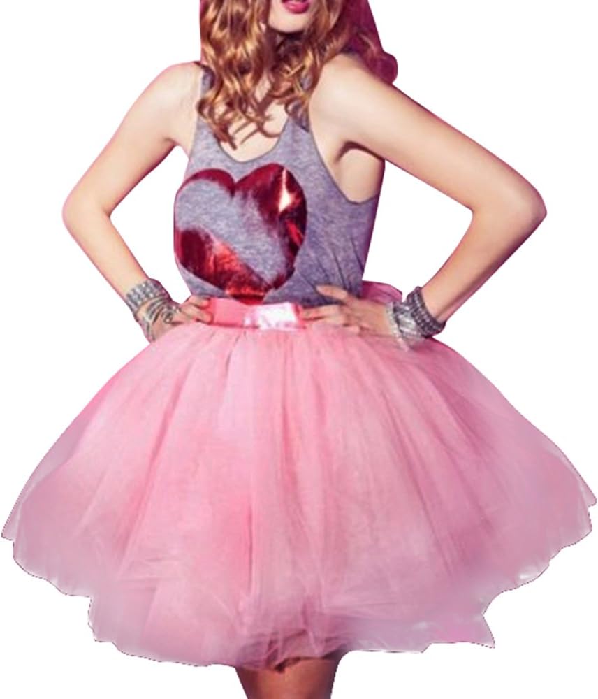everso Womens Vintage Tulle Skirt 50S Retro Dance Petticoat Ball Gown Skater Dress Pink