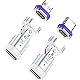 HiCHN PD 240W 16PIN USB C Magnetic Adapter Micro USB Tips Connector 180 Degree Rotate, USB Charging Device and Data Transmission for Smartphone, Notebook (Silvery Adapter 2 Pack)