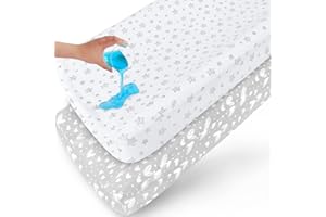 Changing Pad Cover Waterproof 2 Pack, 100% Organic Cotton Change Table Cover Sheets, Ultra Soft and Breathable, Grey Star Pri